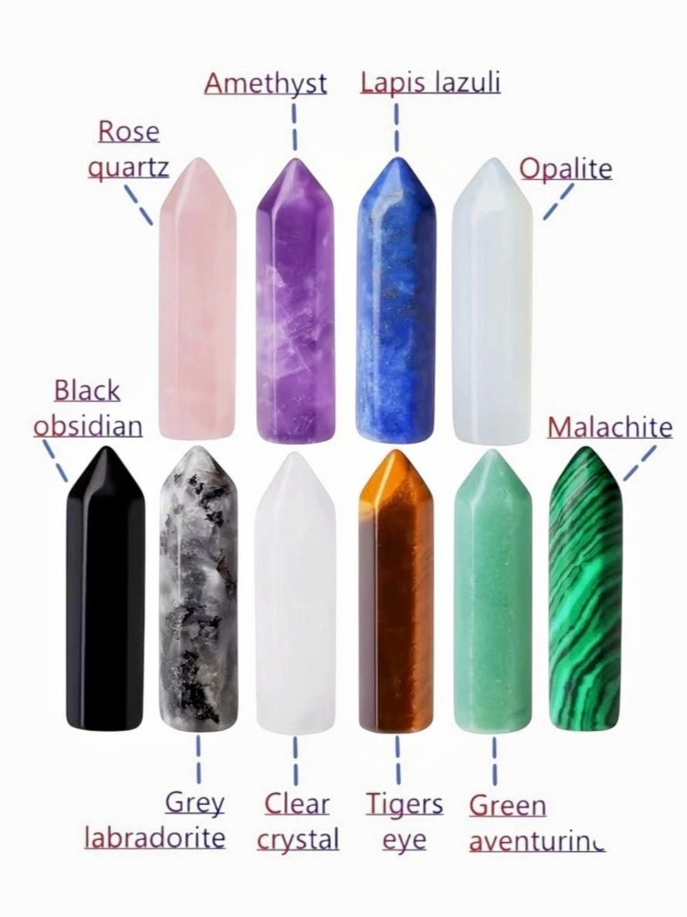 10-Piece Hexagonal Crystal Rod Set Multicolor NWOT